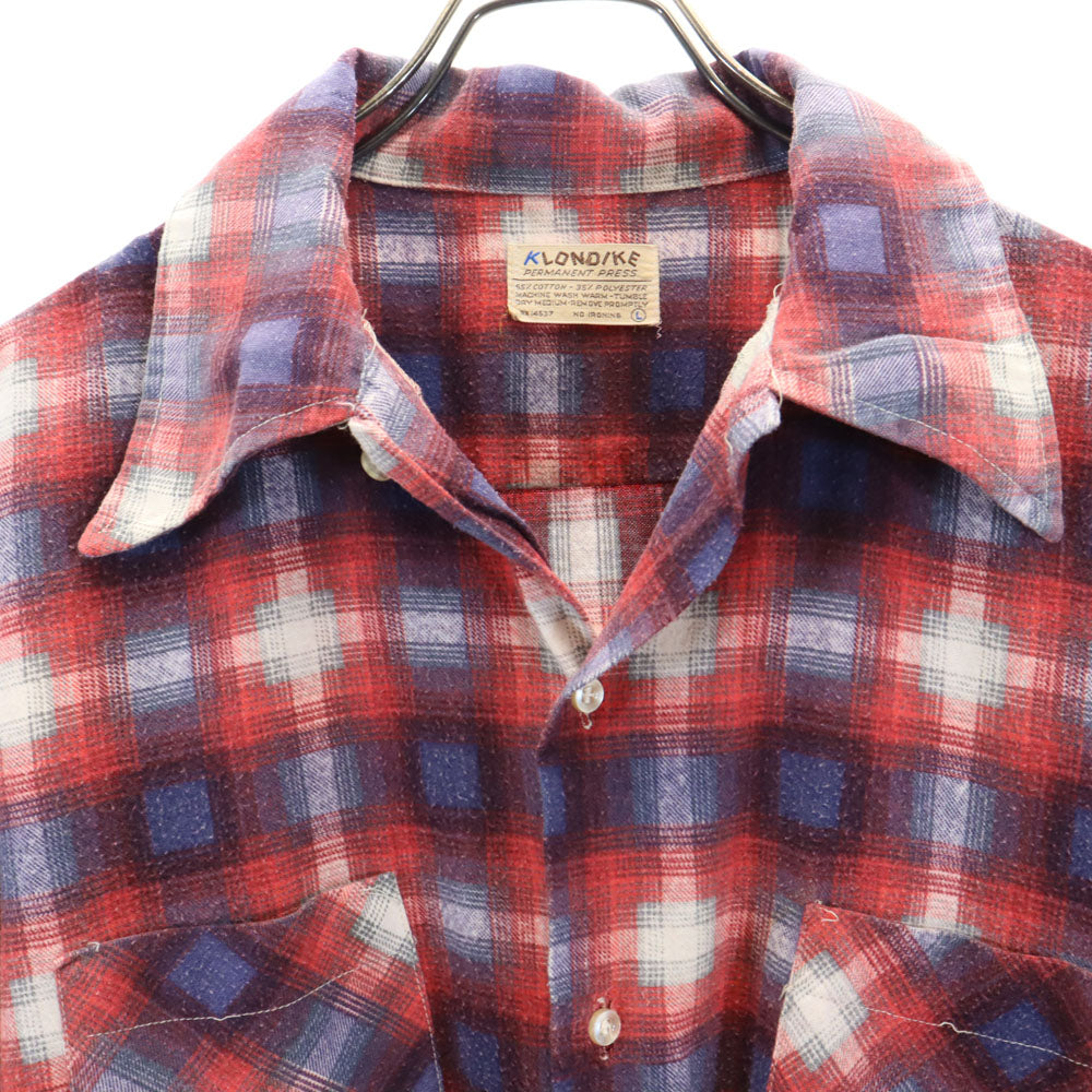 クロンダイク 70s ヴィンテージ チェック柄 長袖 シャツ L 赤系 KLONDIKE PERMANENT PRESS メンズ