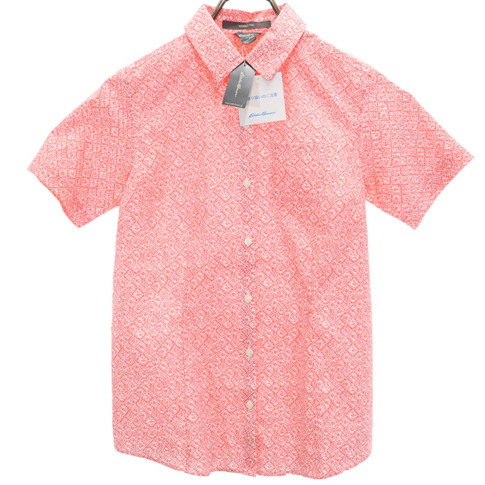 未使用 エディーバウアー 総柄 半袖 シャツ S レッド系 Eddie Bauer レディース