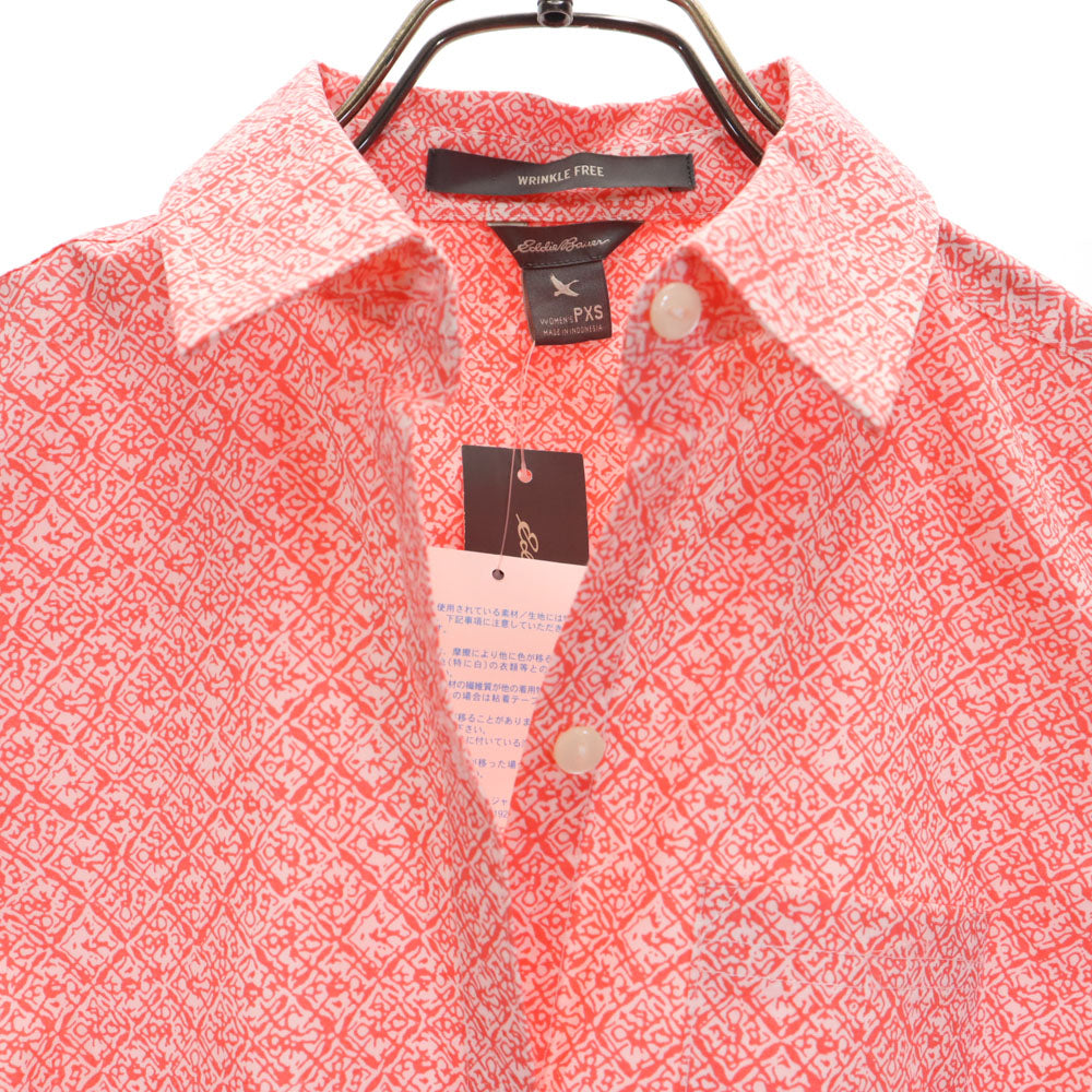 未使用 エディーバウアー 総柄 半袖 シャツ S レッド系 Eddie Bauer レディース