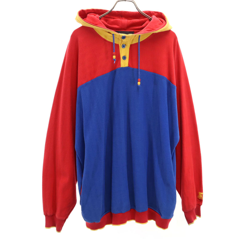 STARTER スターター 90s 韓国製 オールド 長袖 スウェットパーカー XL ブルー×レッド プルオーバー メンズ