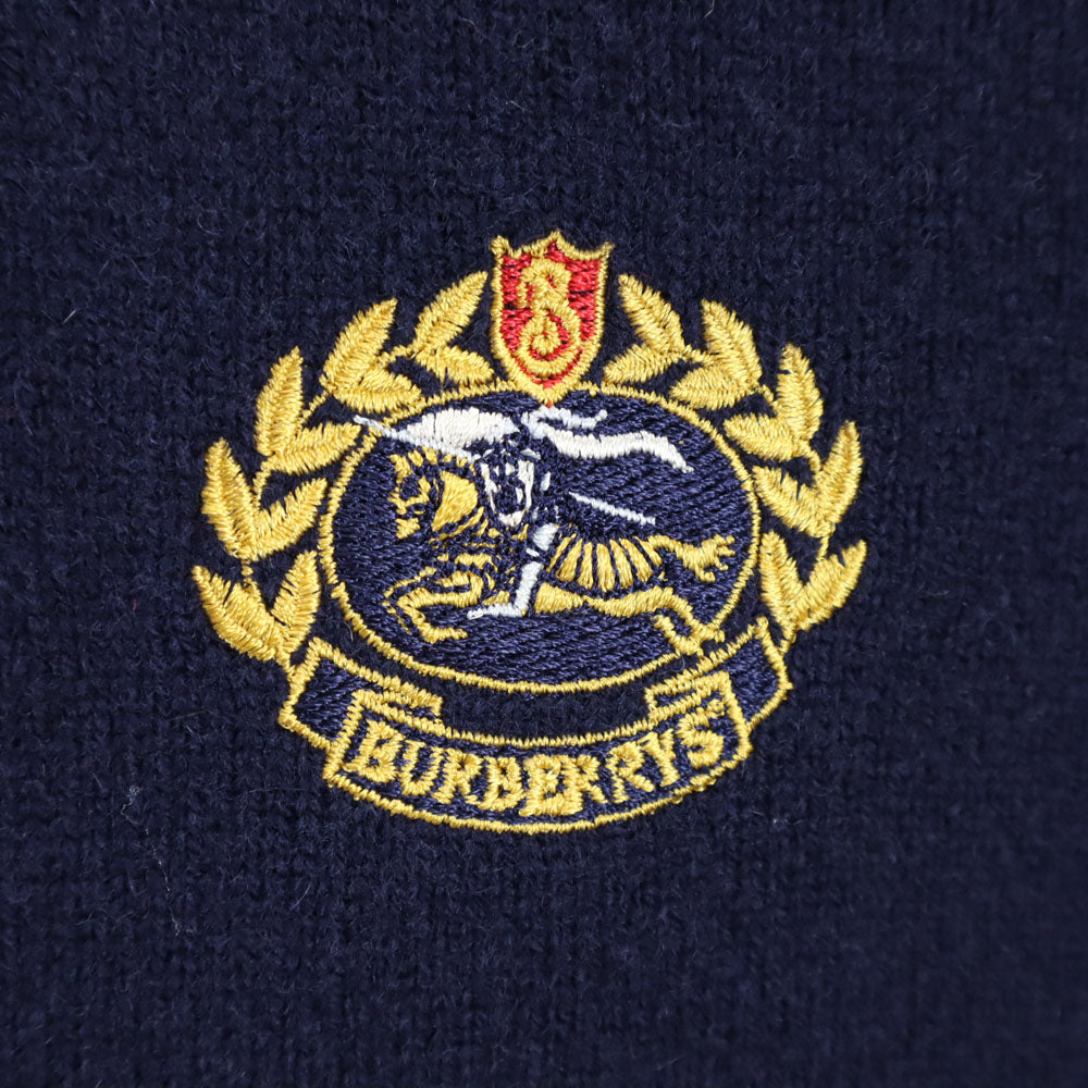 バーバリーズ 90s 英国製 オールド 長袖 Vネック セーター 40 ネイビー Burberrys ニット メンズ