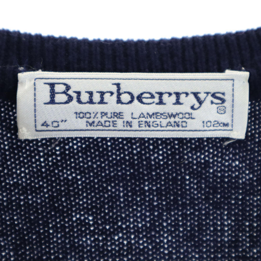 バーバリーズ 90s 英国製 オールド 長袖 Vネック セーター 40 ネイビー Burberrys ニット メンズ
