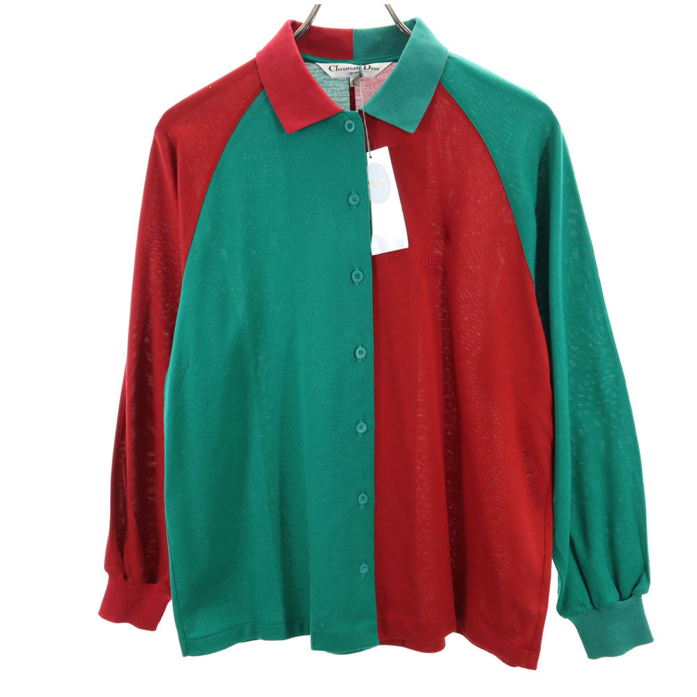 未使用 クリスチャンディオール 90s オールド デッドストック 長袖 鹿の子 シャツ L レッド 他 Christian Dior SPORTS メンズ