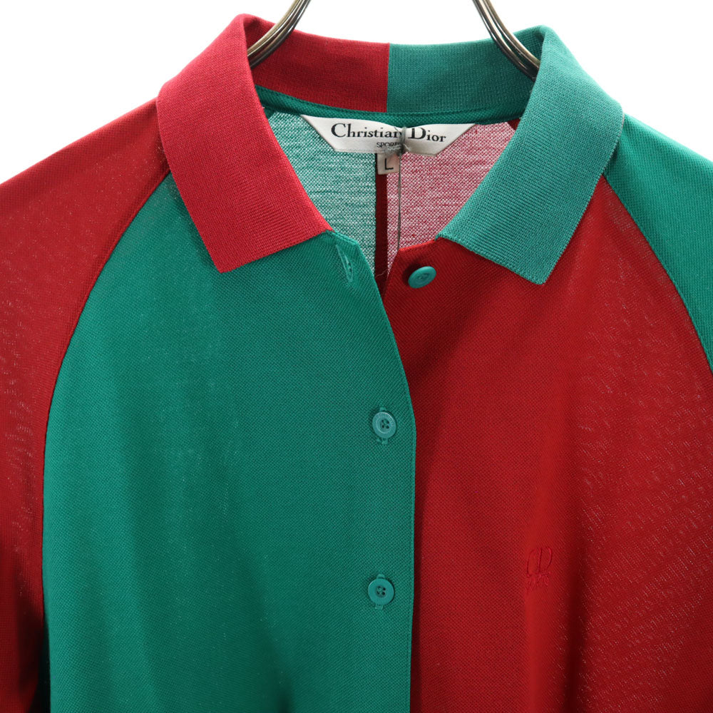 未使用 クリスチャンディオール 90s オールド デッドストック 長袖 鹿の子 シャツ L レッド 他 Christian Dior SPORTS メンズ