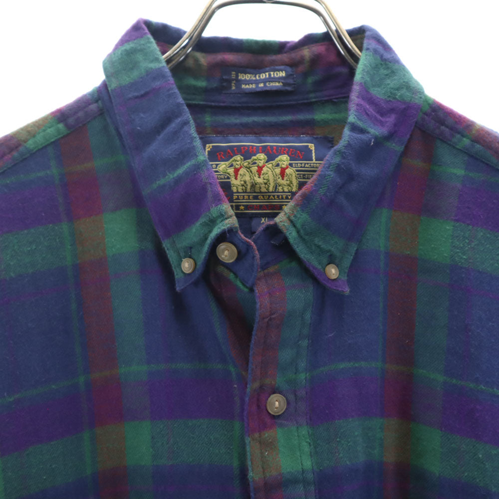 CHAPS RALPH LAUREN チャップスラルフローレン 80s ヴィンテージ チェック柄 長袖 フランネル ボタンダウンシャツ XL ネイビー 他 メンズ