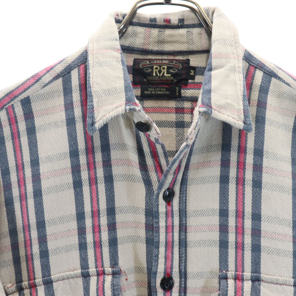 RRL ダブルアールエル 90s 初期タグ 赤3星 オールド 長袖 ヘビーフランネル チェックシャツ M グレージュ 他 RALPH LAUREN ラルフローレン メンズ