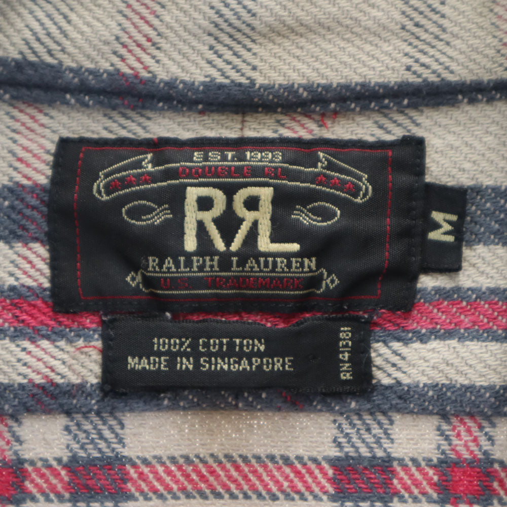 RRL ダブルアールエル 90s 初期タグ 赤3星 オールド 長袖 ヘビーフランネル チェックシャツ M グレージュ 他 RALPH LAUREN ラルフローレン メンズ
