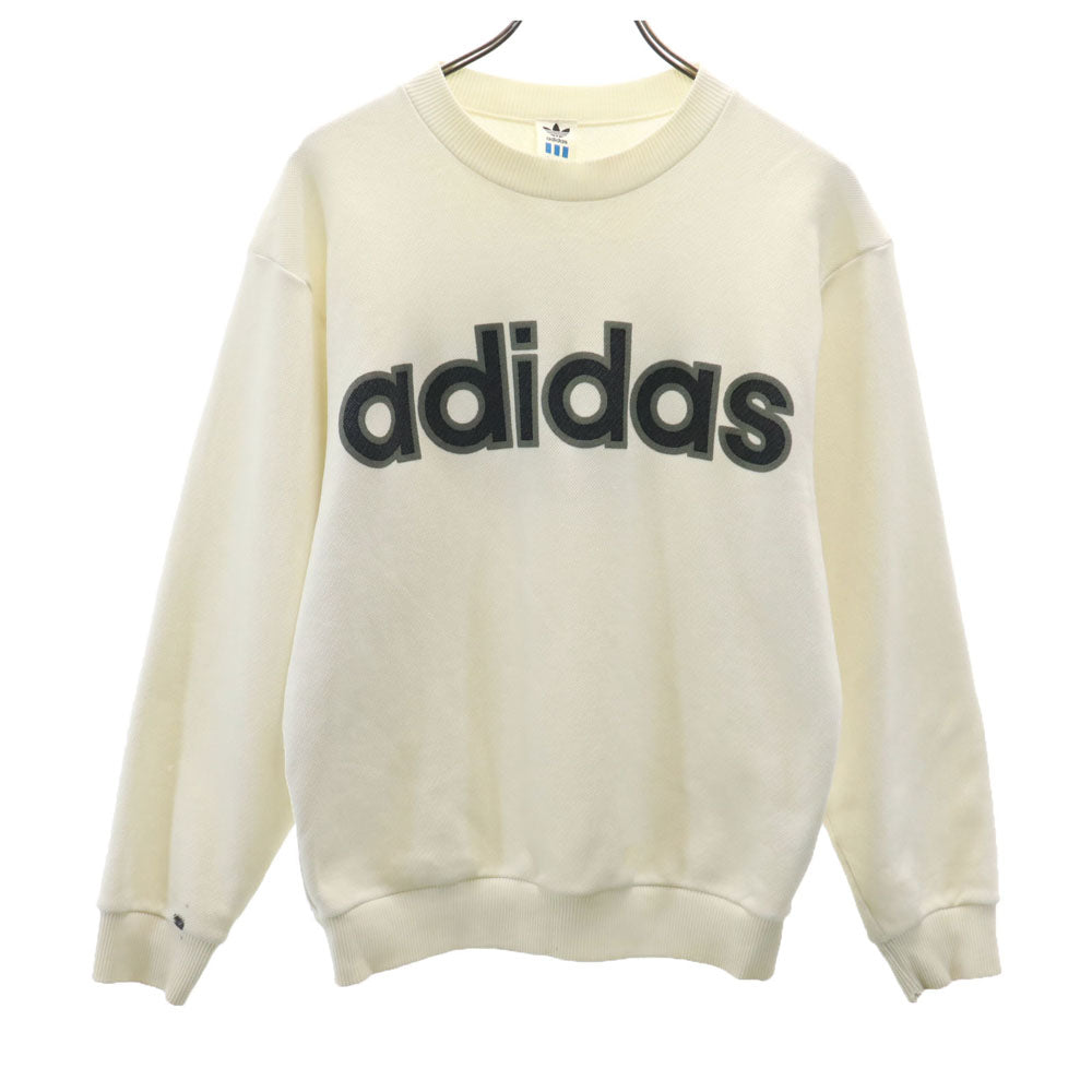 adidas アディダス 80s デサント製 ヴィンテージ トレフォイルロゴプリント 長袖 スウェット トレーナー L 白 メンズ