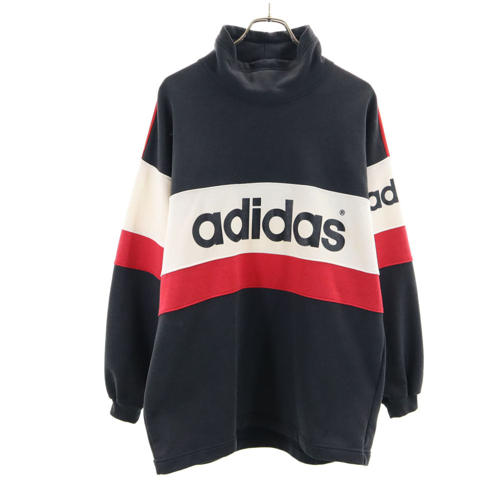 adidas アディダス 80s 日本製 デサント製 ヴィンテージ 長袖 ハイネック スウェット トレーナー M-L 黒 メンズ