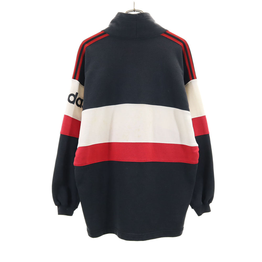 adidas アディダス 80s 日本製 デサント製 ヴィンテージ 長袖 ハイネック スウェット トレーナー M-L 黒 メンズ