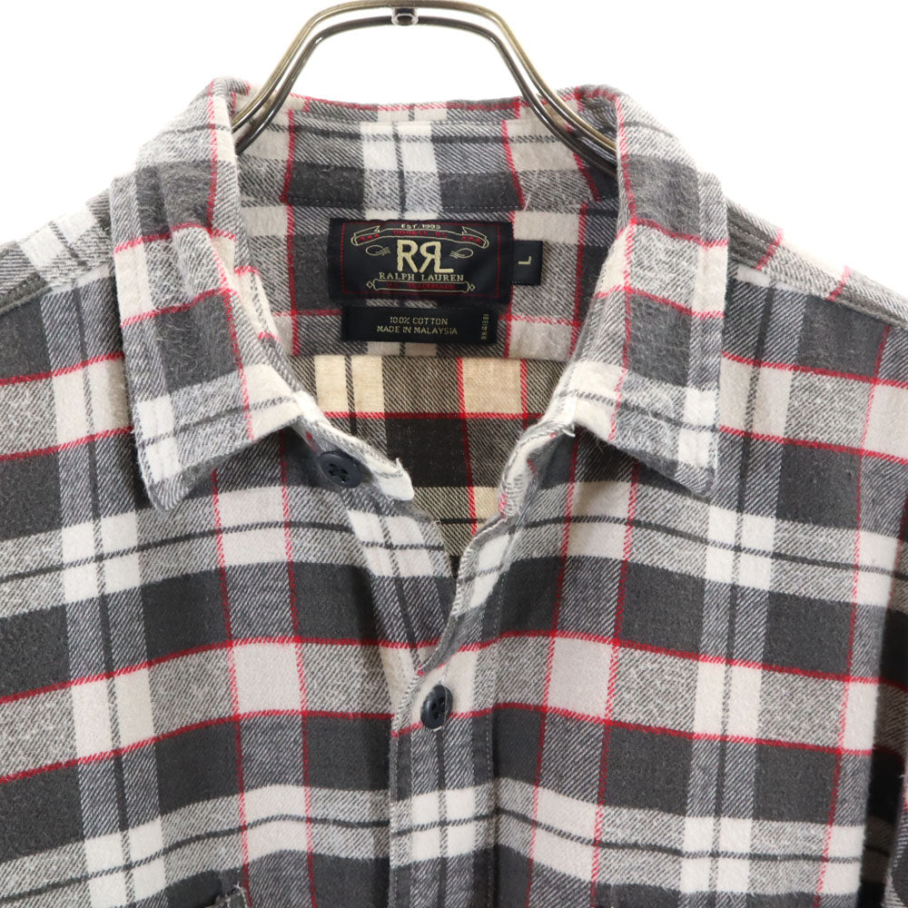 RRL ダブルアールエル 90s 初期タグ 赤3星 オールド チェック柄 長袖 ネルシャツ L グレー RALPH LAUREN ラルフローレン ワーク メンズ