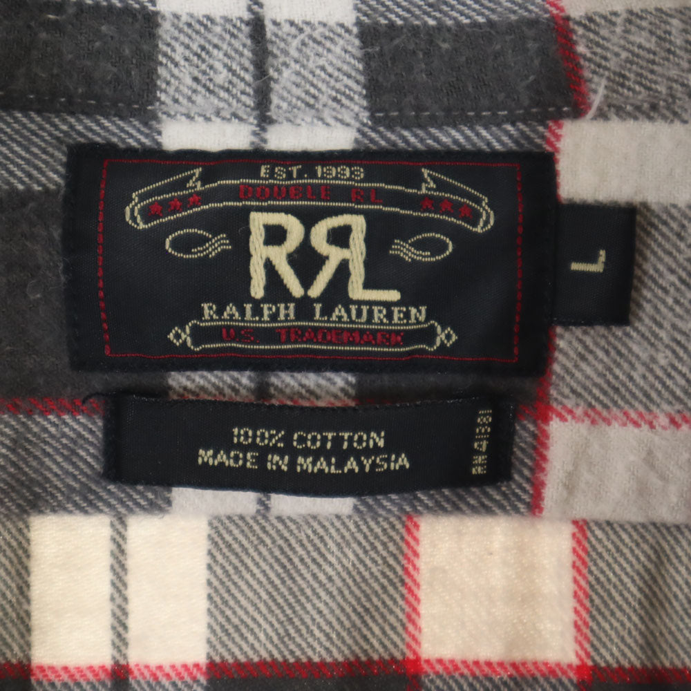 RRL ダブルアールエル 90s 初期タグ 赤3星 オールド チェック柄 長袖 ネルシャツ L グレー RALPH LAUREN ラルフローレン ワーク メンズ