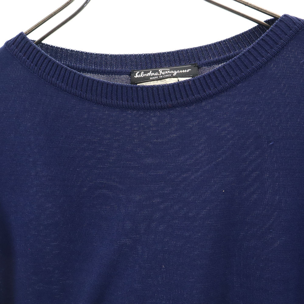 サルヴァトーレフェラガモ イタリア製 半袖 セーター M ネイビー Salvatore Ferragamo ニット レディース