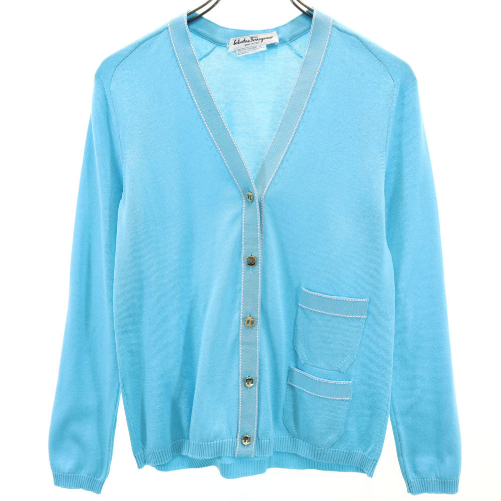 Salvatore Ferragamo サルヴァトーレフェラガモ イタリア製 長袖 ニットカーディガン XS 水色 レディース