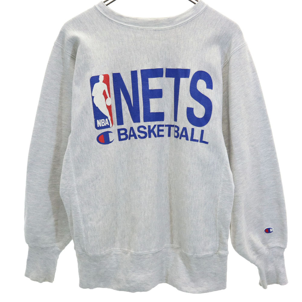 Champion チャンピオン 90s USA製 刺繍タグ NBA NBA ネッツ 長袖 リバースウィーブ スウェット トレーナー M グレー NETS 裏起毛 メンズ
