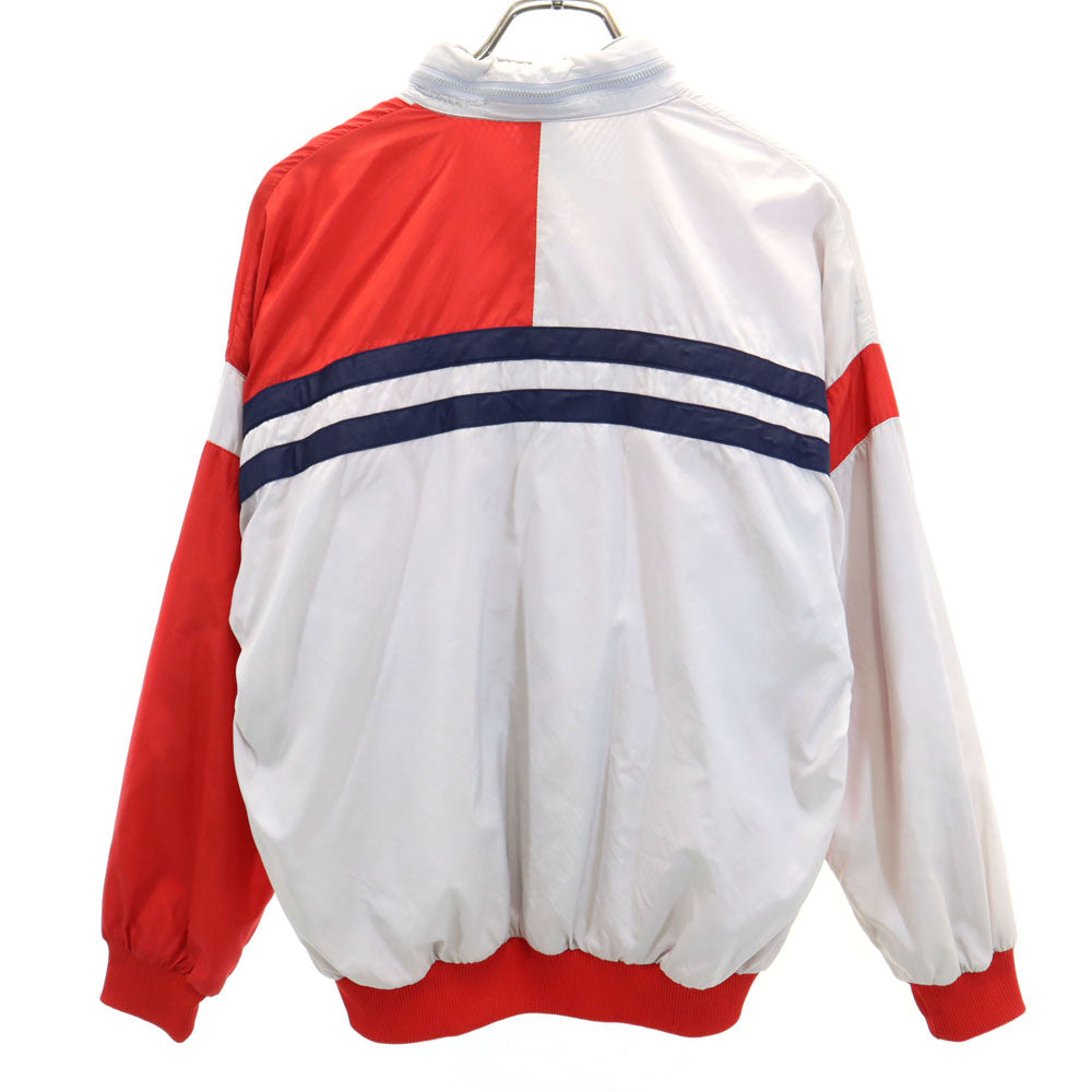 adidas アディダス 80s ヴィンテージ 万国旗タグ トレフォイルロゴプリント ナイロンジャケット S グレー×レッド 裏メッシュ メンズ