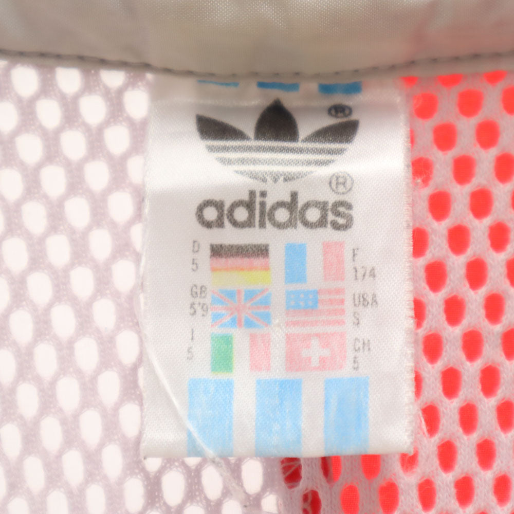 adidas アディダス 80s ヴィンテージ 万国旗タグ トレフォイルロゴプリント ナイロンジャケット S グレー×レッド 裏メッシュ メンズ