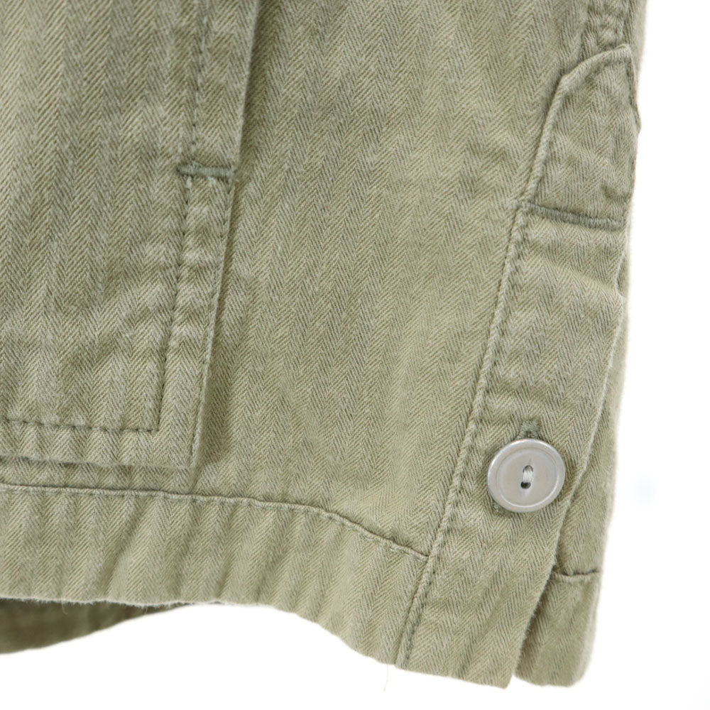 SASAFRAS ササフラス 日本製 長袖 ワークシャツ S カーキベージュ ヘリンボーン メンズ