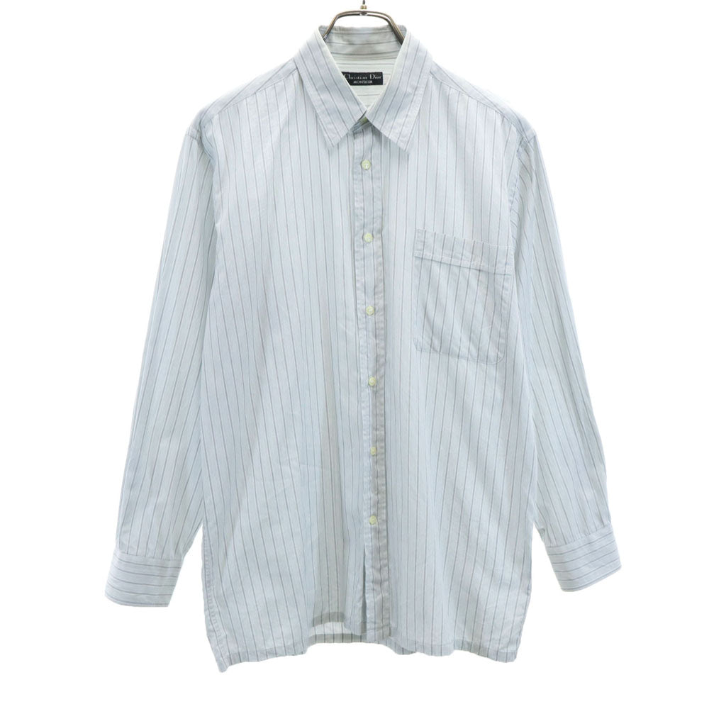 クリスチャンディオール 90s オールド ストライプ柄 長袖 シャツ ライトグレー Christian Dior MONSIEUR メンズ