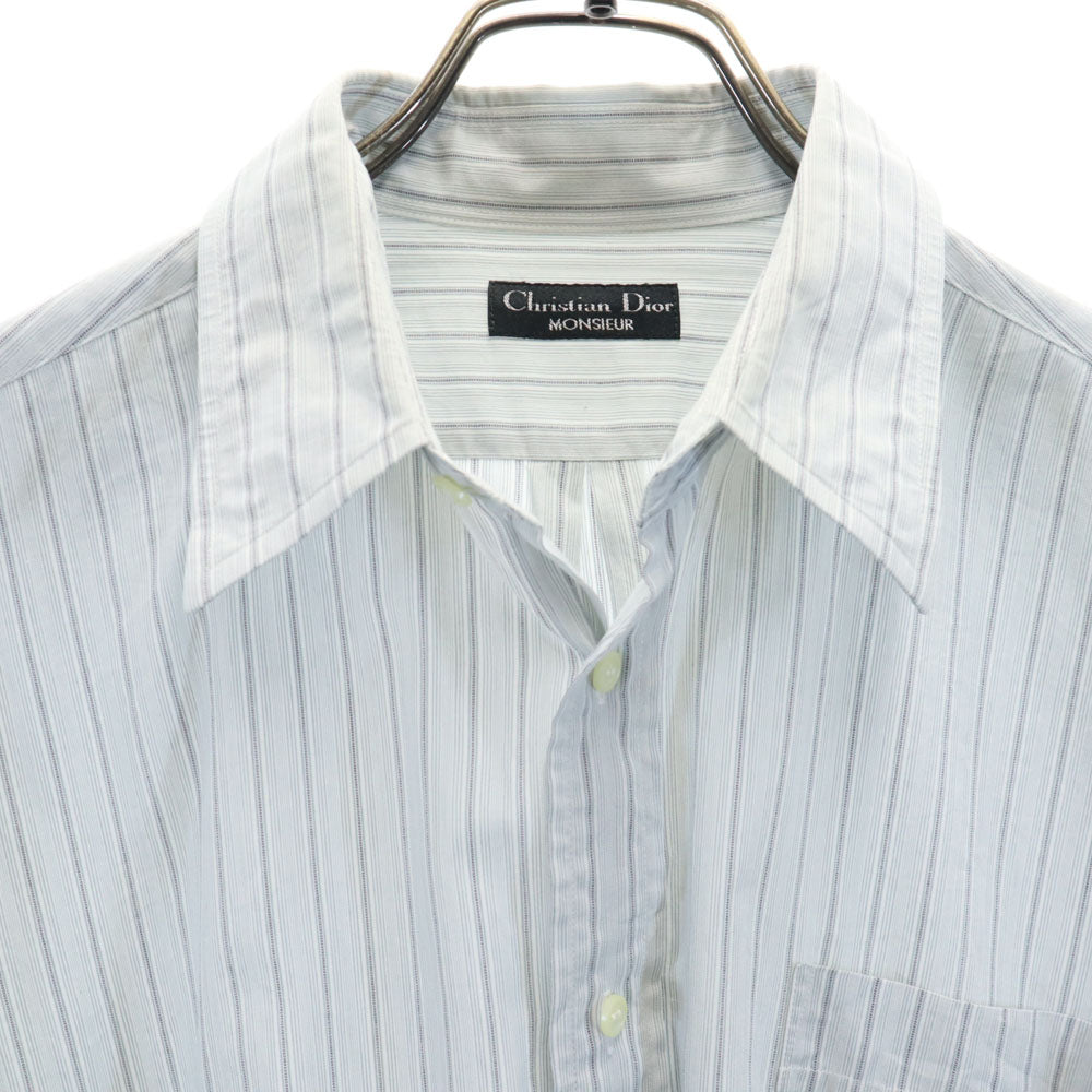 クリスチャンディオール 90s オールド ストライプ柄 長袖 シャツ ライトグレー Christian Dior MONSIEUR メンズ