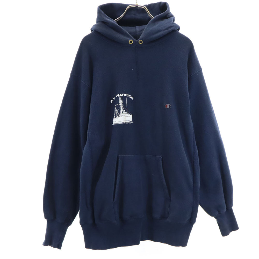 チャンピオン 90s リバースウィーブ USA製 刺繍タグ オールド 長袖 スウェットパーカー XL ネイビー Champion プルオーバー 裏起毛 メンズ
