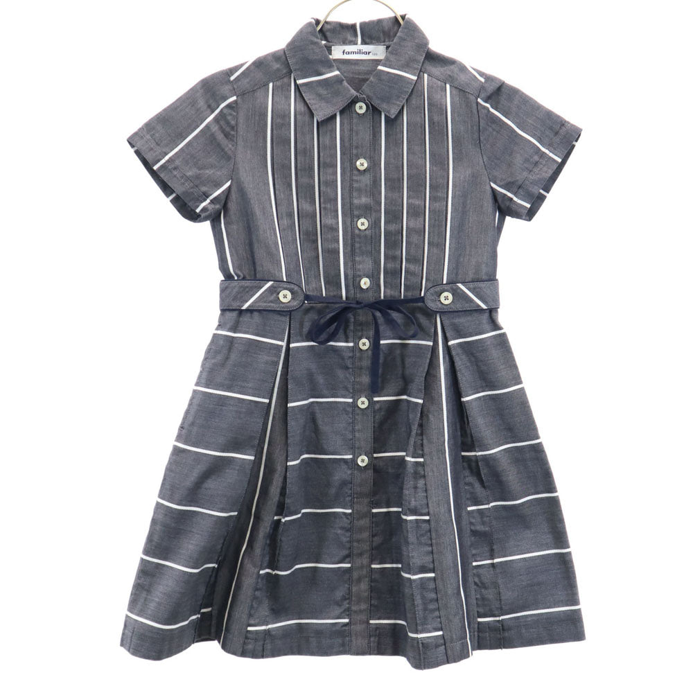 ファミリア ストライプ柄 半袖 シャツワンピース 120 チャコールグレー Familiar キッズ