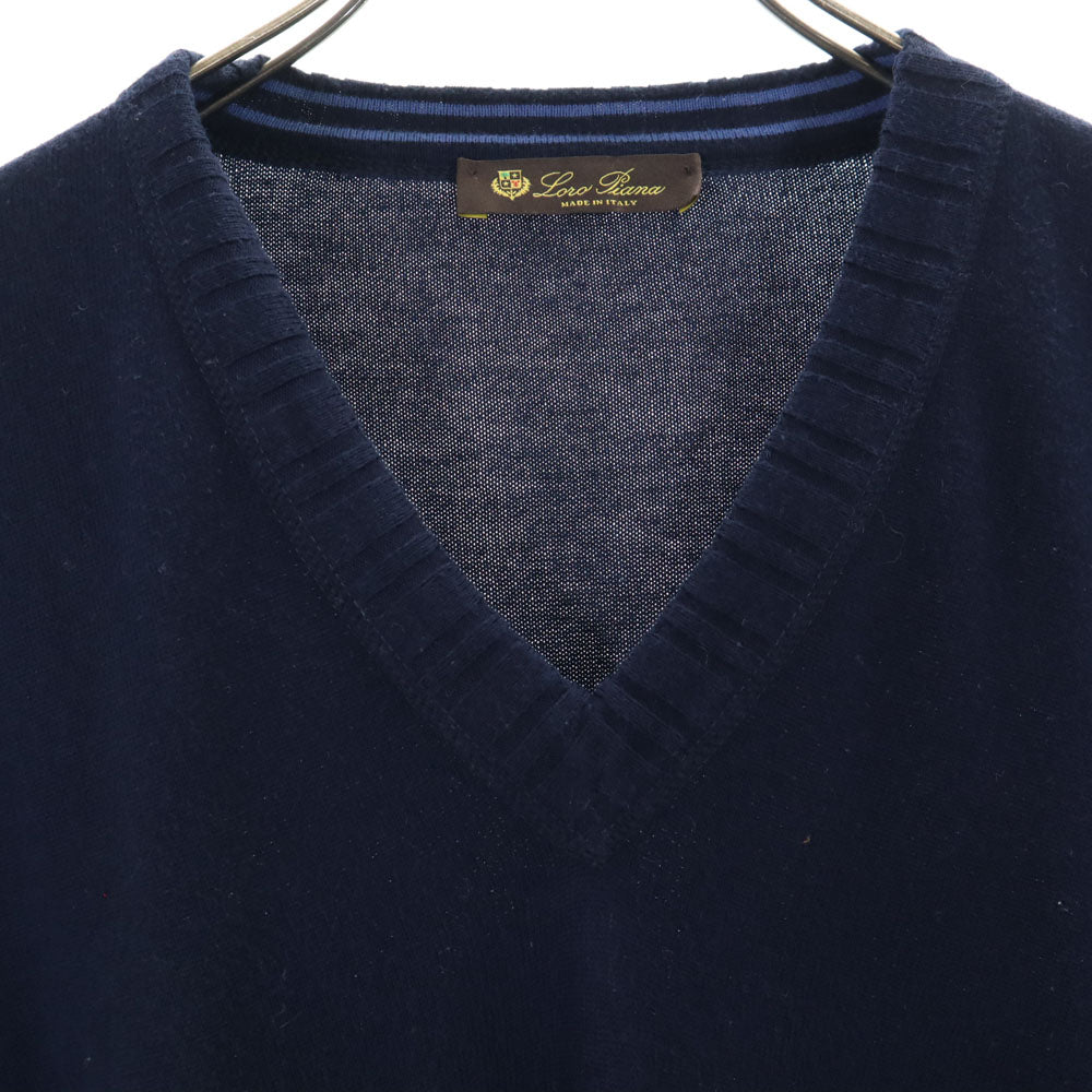 Loro Piana ロロピアーナ イタリア製 長袖 Vネック セーター 50 ネイビー ニット メンズ