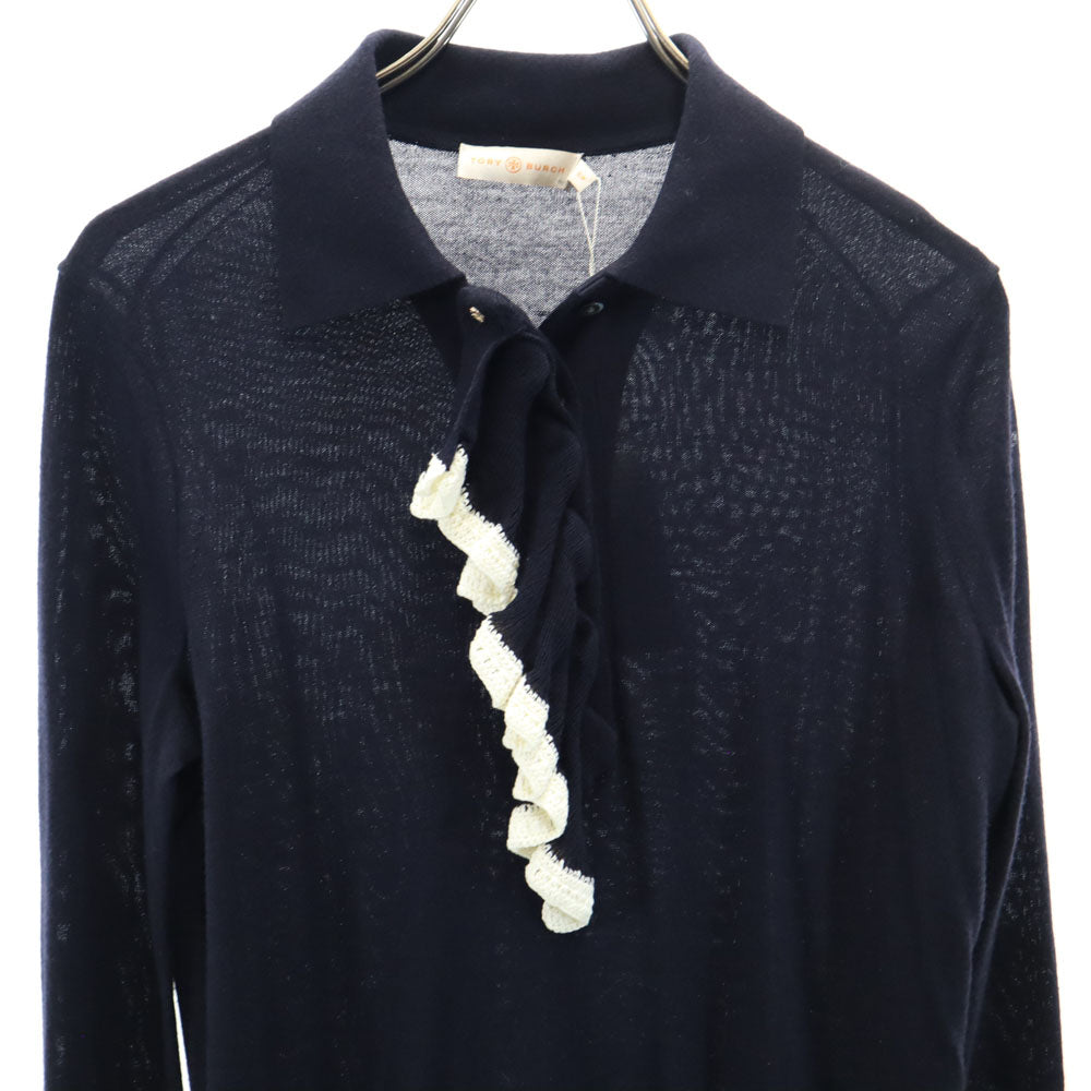 未使用 Tory Burch トリーバーチ 長袖 フリル セーター S ネイビー ニット レディース