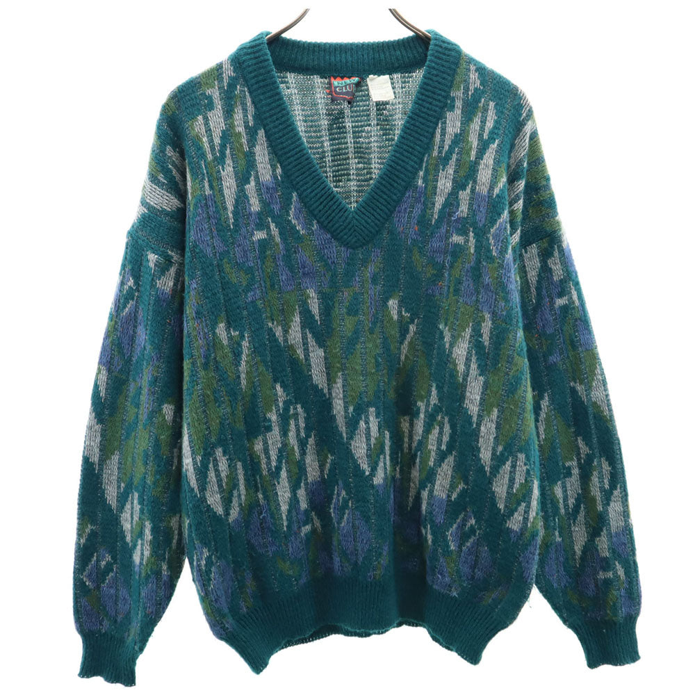 ニュークラブ 80s 90s オールド 長袖 Vネック セーター 4 グリーン系 ニット メンズ