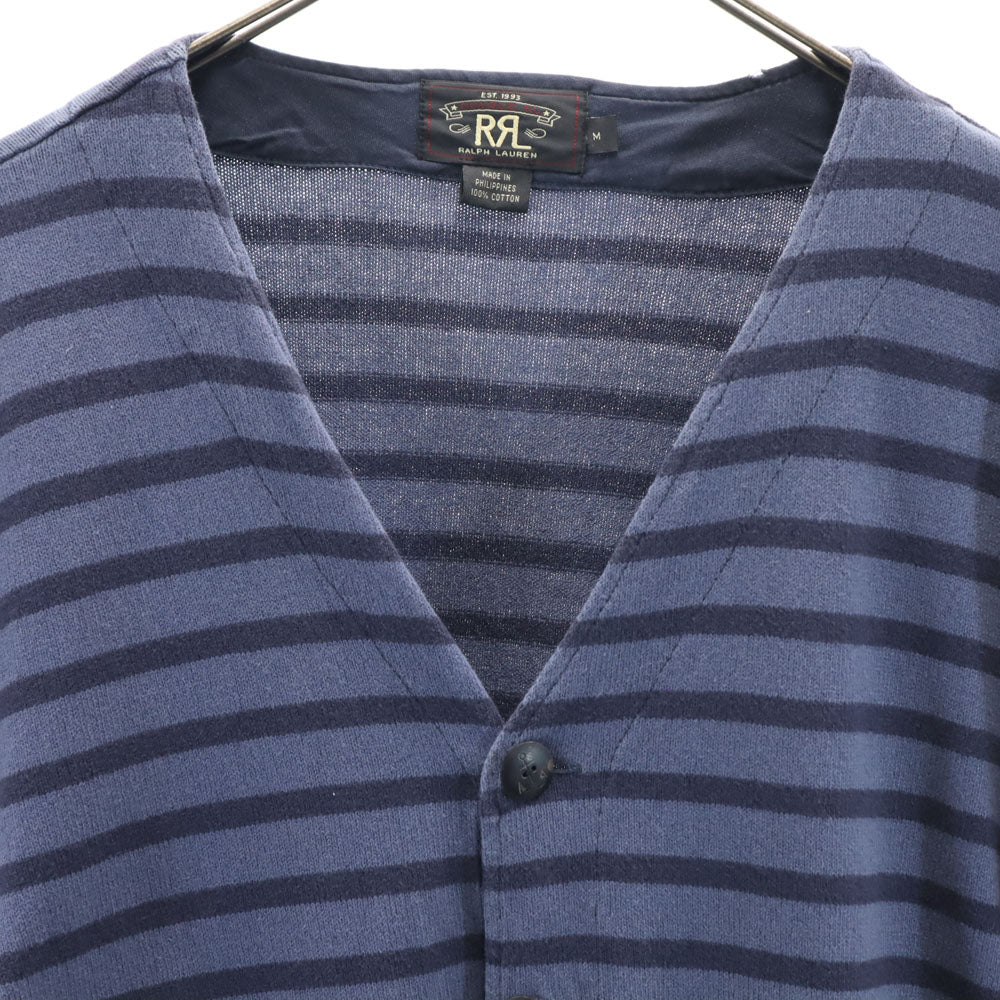 RRL ボーダー柄 長袖 コットンニット Vネック カーディガン M ブルー系 ダブルアールエル RALPH LAUREN レディース