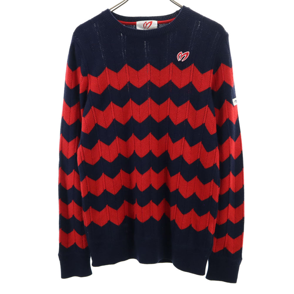 MASTER BUNNY EDITION マスターバニーエディション 日本製 ボーダー柄 ゴルフ 長袖 ウール セーター 4 赤×ネイビー ニット メンズ
