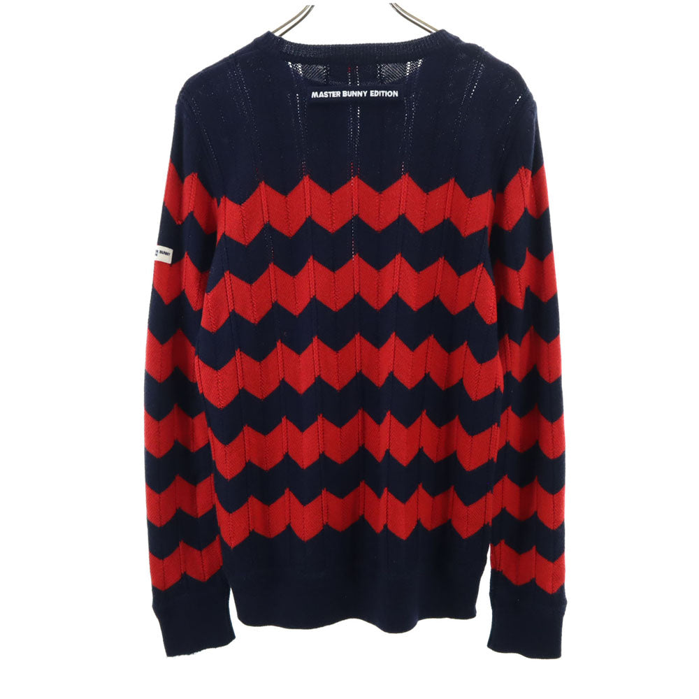 MASTER BUNNY EDITION マスターバニーエディション 日本製 ボーダー柄 ゴルフ 長袖 ウール セーター 4 赤×ネイビー ニット メンズ
