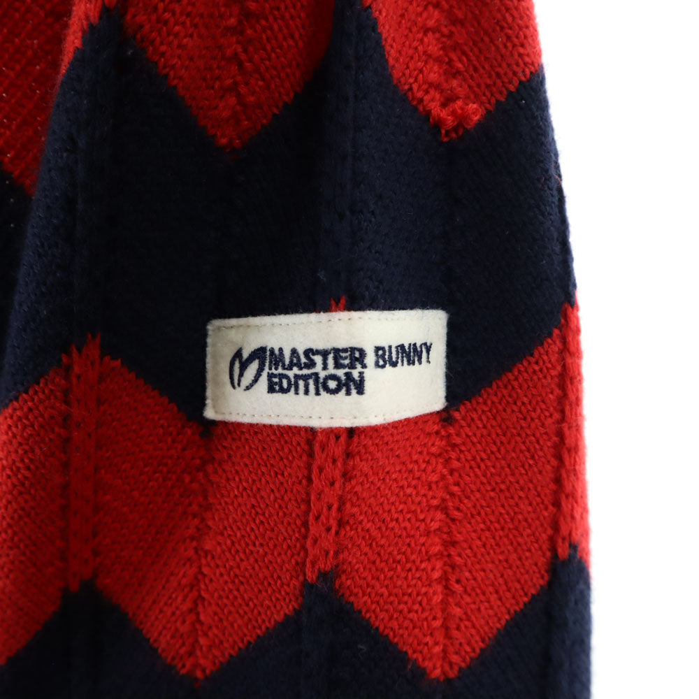 MASTER BUNNY EDITION マスターバニーエディション 日本製 ボーダー柄 ゴルフ 長袖 ウール セーター 4 赤×ネイビー ニット メンズ