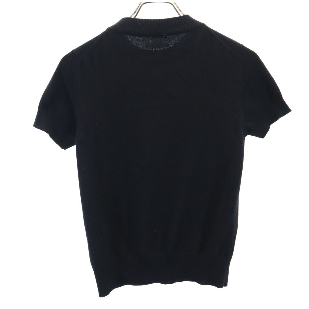 HERMES エルメス カシミヤ100% 半袖 セーター 34/S ブラック PARIS ニット レディース
