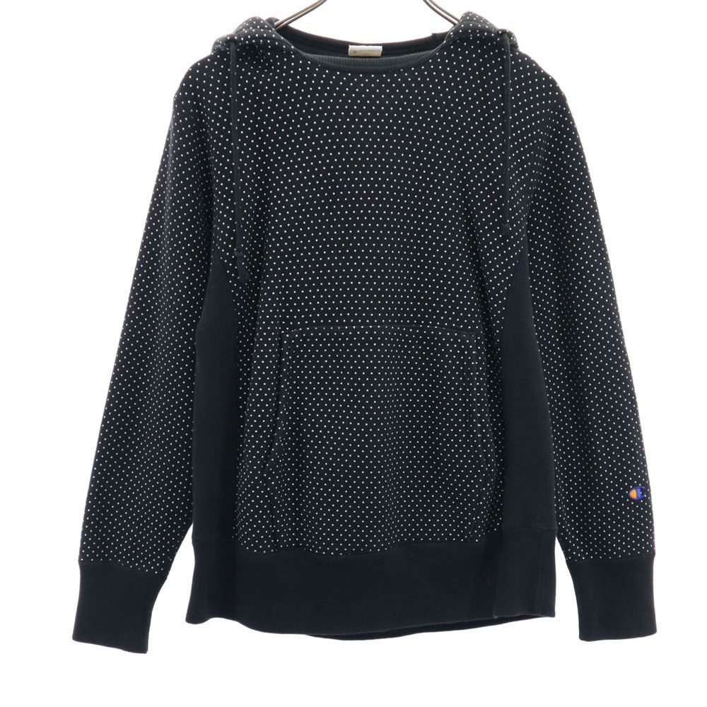 Champion チャンピオン ビームス別注 青単 復刻 ドット柄 長袖 スウェットパーカー S ブラック 水玉 レディース