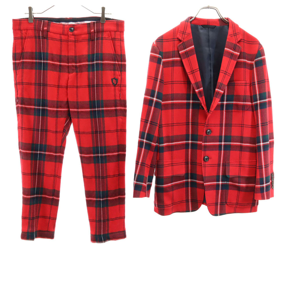 パーリーゲイツ ウール チェック柄 ゴルフ スーツ 上下 セットアップ 4 レッド PEARLY GATES カジュアル GOLF メンズ