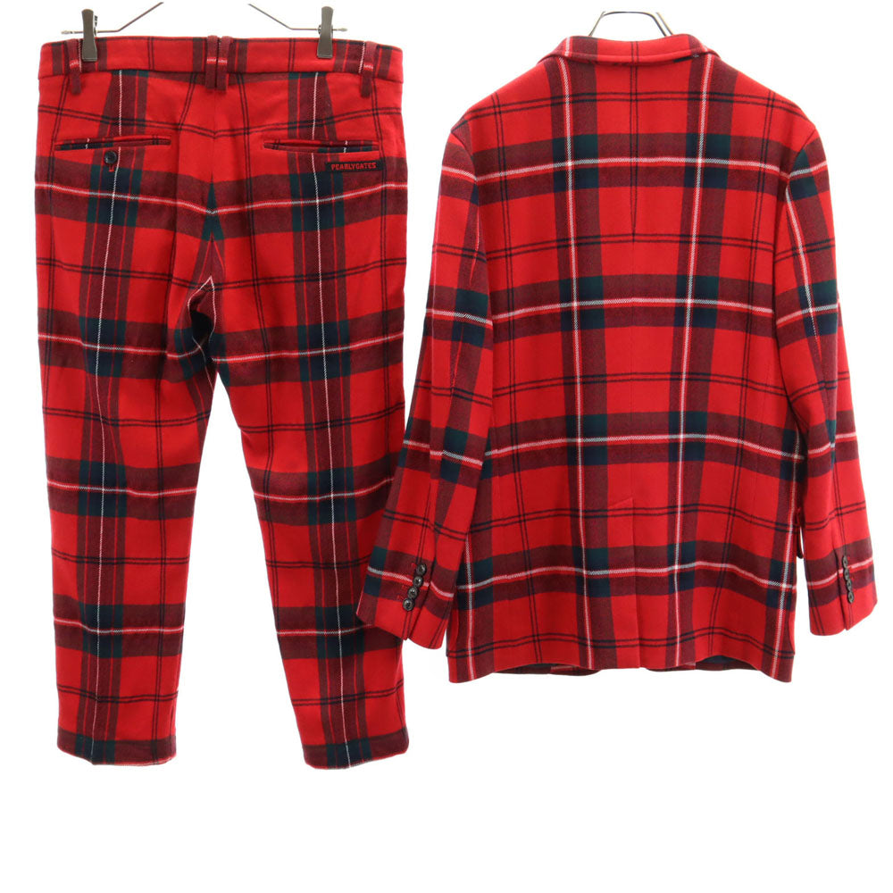パーリーゲイツ ウール チェック柄 ゴルフ スーツ 上下 セットアップ 4 レッド PEARLY GATES カジュアル GOLF メンズ