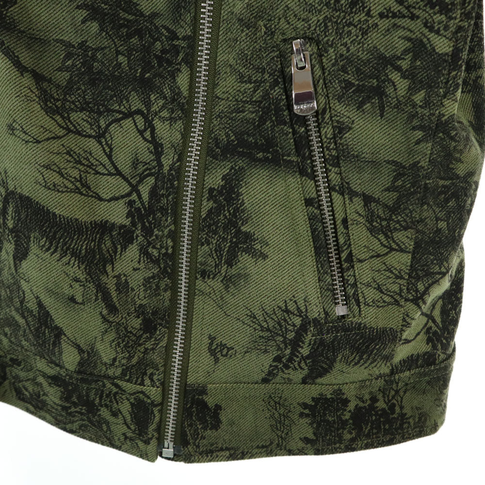 Desigual デシグアル 総柄 ダブルライダースジャケット 38 カーキ レディース