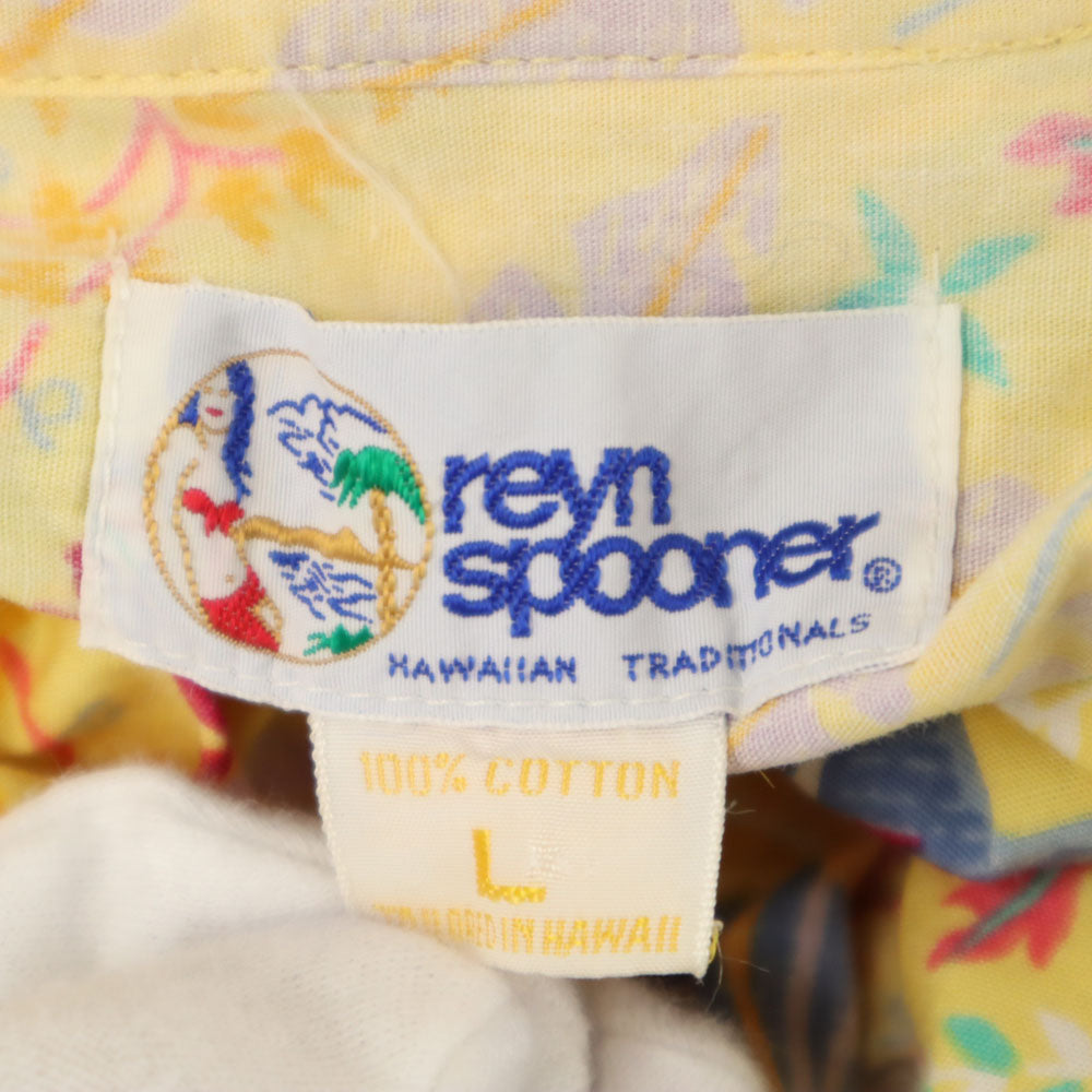 レインスプーナー 90s ハワイ製 オールド 水着タグ 半袖 リバースプリント アロハシャツ L イエロー reyn spooner メンズ