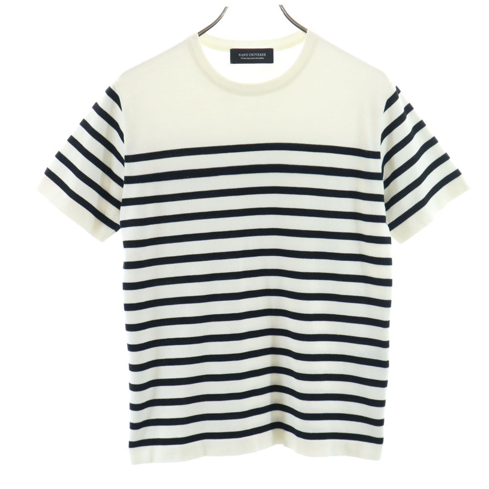 ナノユニバース 日本製 ボーダー柄 半袖 ニット S ホワイト nano universe セーター メンズ