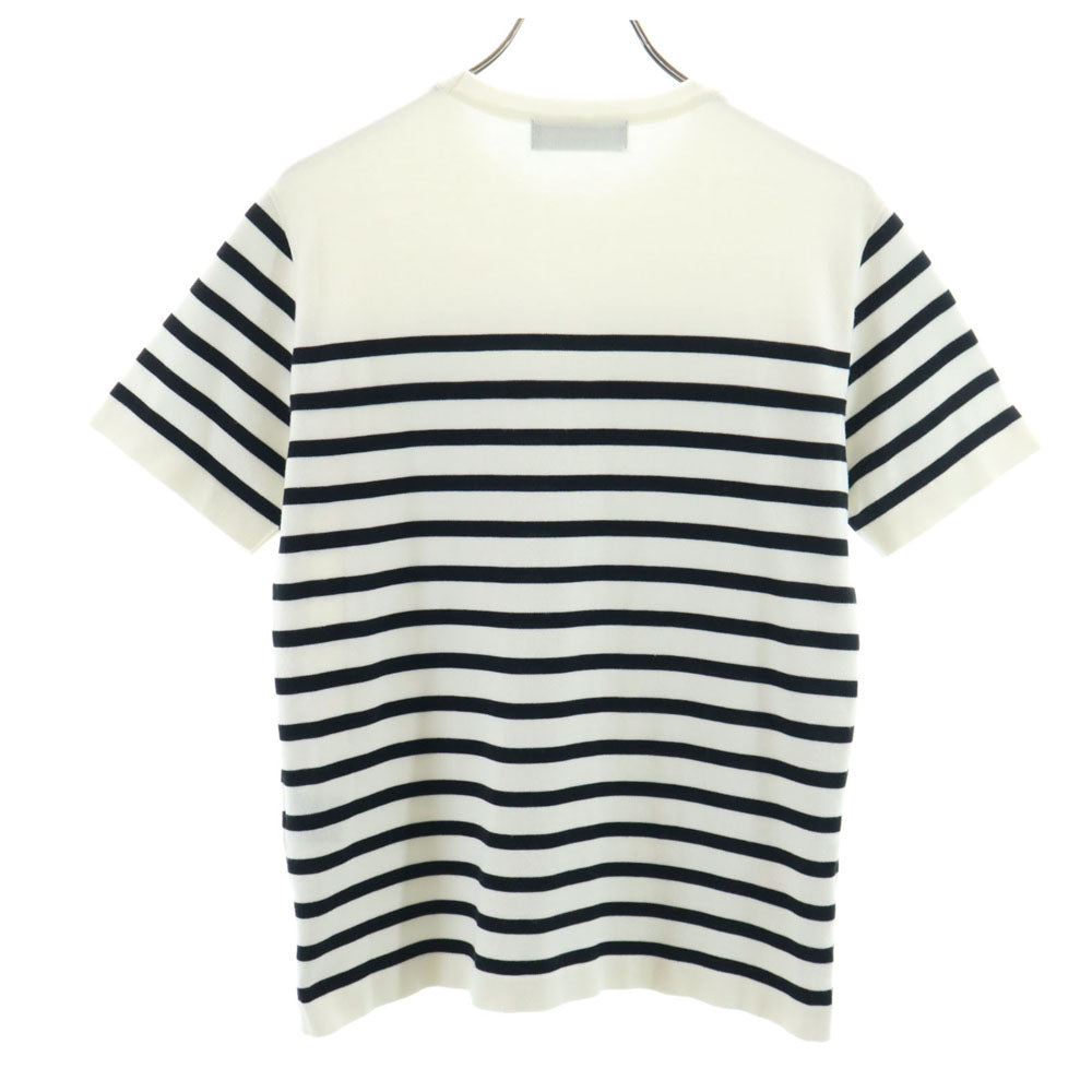 ナノユニバース 日本製 ボーダー柄 半袖 ニット S ホワイト nano universe セーター メンズ