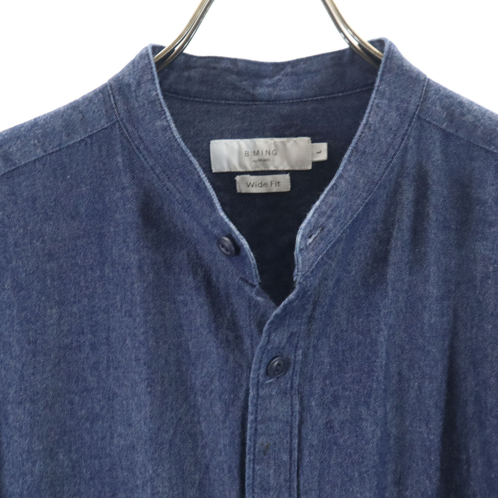 ビーミング 半袖 ワイドフィット バンドカラー デニムシャツ L ネイビー B:MING by BEAMS メンズ