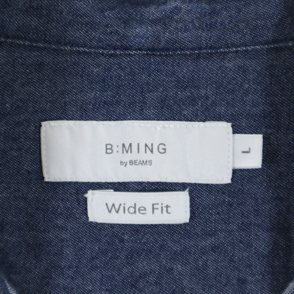 ビーミング 半袖 ワイドフィット バンドカラー デニムシャツ L ネイビー B:MING by BEAMS メンズ