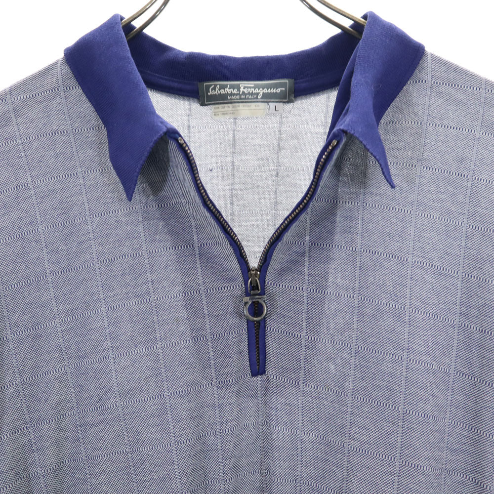 Salvatore Ferragamo サルヴァトーレフェラガモ イタリア製 チェック 長袖 ポロシャツ L グレー系 ジップ メンズ
