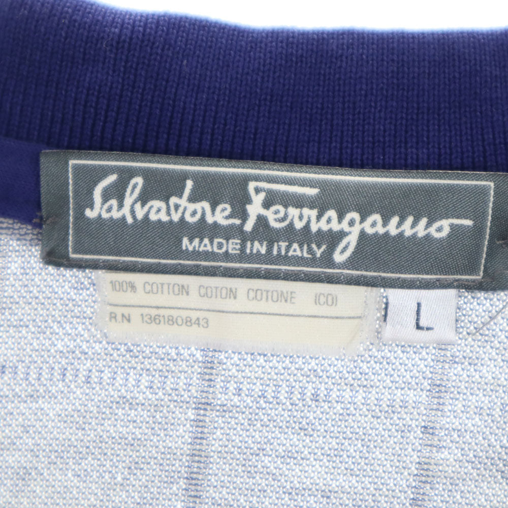 Salvatore Ferragamo サルヴァトーレフェラガモ イタリア製 チェック 長袖 ポロシャツ L グレー系 ジップ メンズ