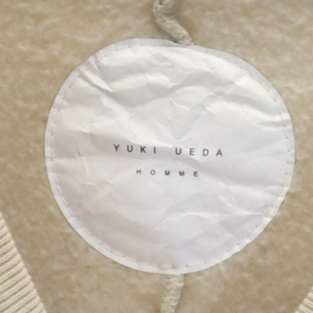 ユウキウエダ 日本製 長袖 レザーエルボーパッチ スウェット トレーナー 1 ベージュ HOMME 裏起毛 メンズ