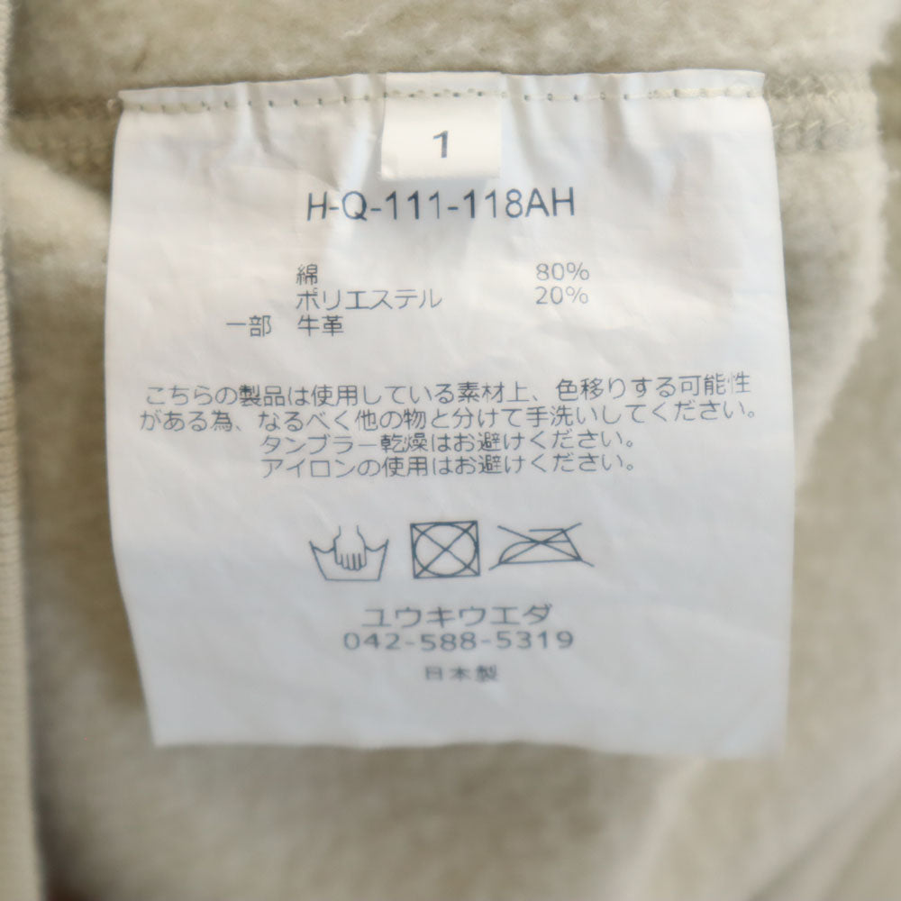 ユウキウエダ 日本製 長袖 レザーエルボーパッチ スウェット トレーナー 1 ベージュ HOMME 裏起毛 メンズ