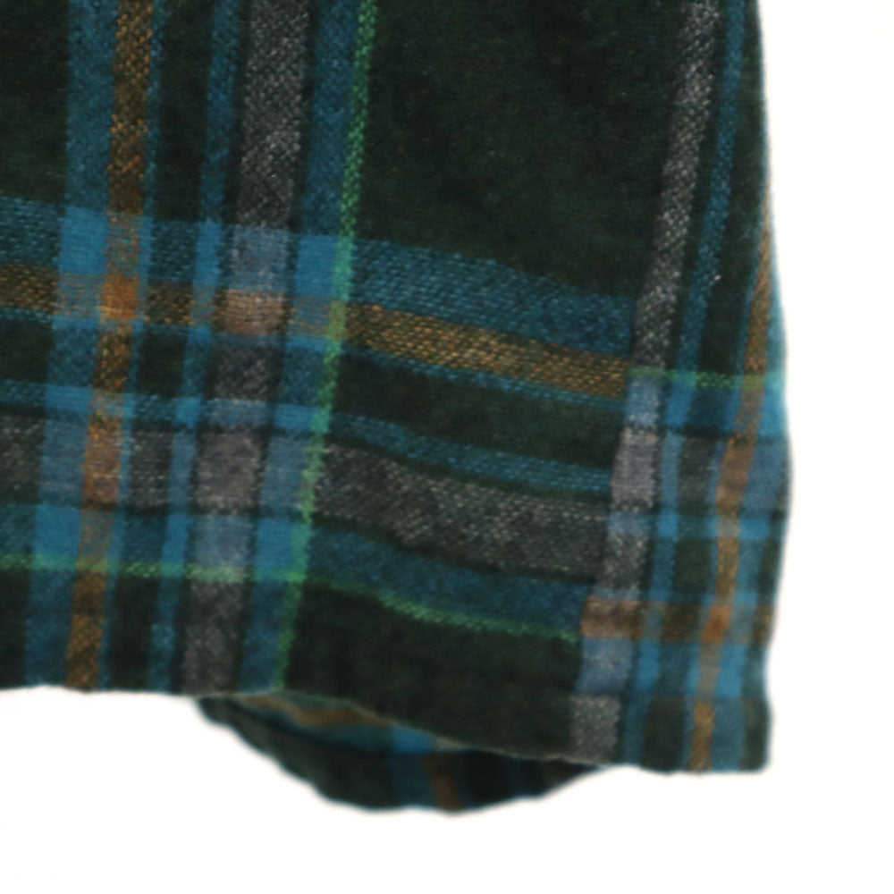 VINTAGE ヴィンテージ 70s ウールブレンド チェック柄 長袖 オープンカラーシャツ グリーン系 メンズ