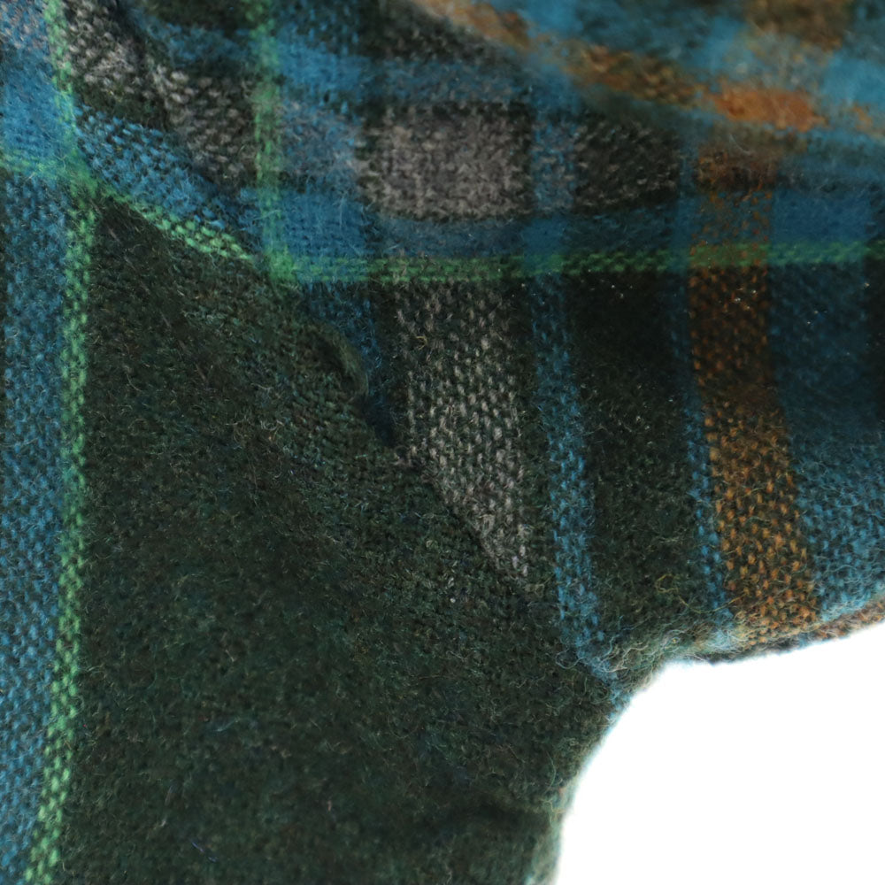 VINTAGE ヴィンテージ 70s ウールブレンド チェック柄 長袖 オープンカラーシャツ グリーン系 メンズ