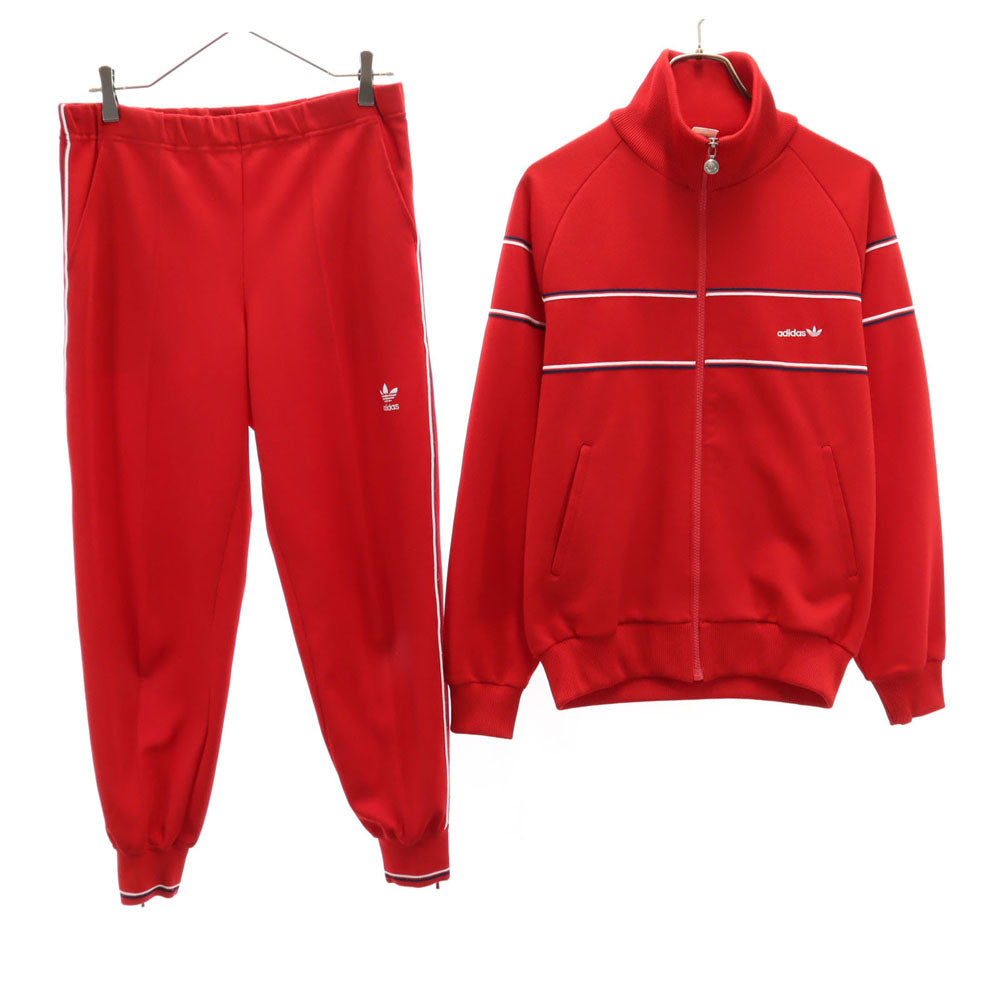 adidas アディダス 70s デサント製 ヴィンテージ 西ドイツタグ トレフォイルロゴ ジャージジャケット 上下 セットアップ L/M レッド メンズ